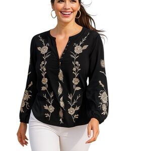 Johnny Was silk Calipso Button Neck Field Blouse NWT